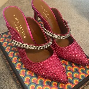 Kurt Geiger Pink Embellished Pointed Toe Slingback Heels